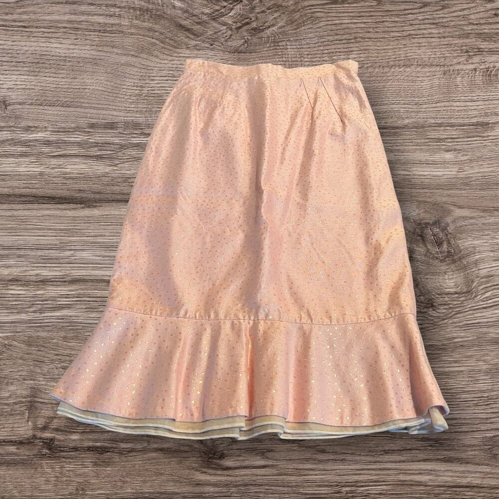 Vanessa Riley Ruffled Pink Shimmery Polka Dot High Waist Pencil Skirt Size 8 NWT